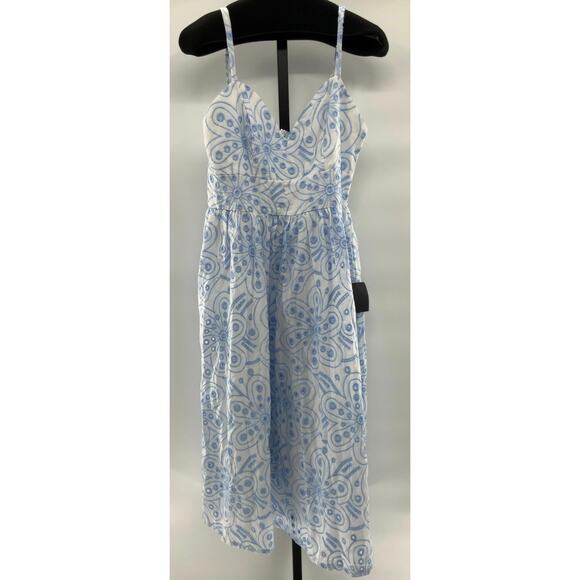 New! Lulu's Wm'S Sunny Poise White Cotton Eyelet Blue on White Midi Dress L# 50 - Picture 8 of 10